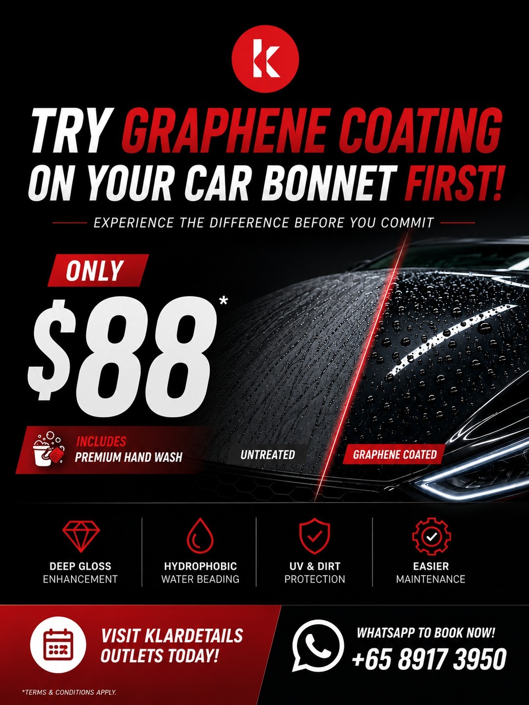 Klardetails $88 graphene car bonnet coating flyer